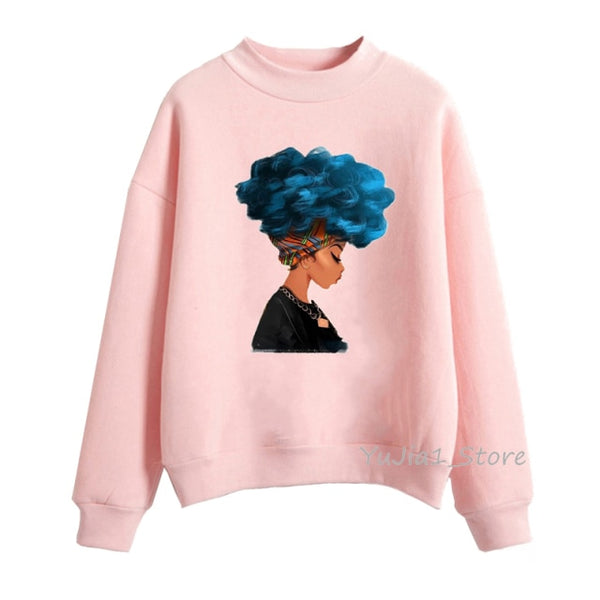 Melanin Poppin pink hoodies women clothing Beautiful black girl print sweatshirt women sweat femme sudadera mujer 2019 tops