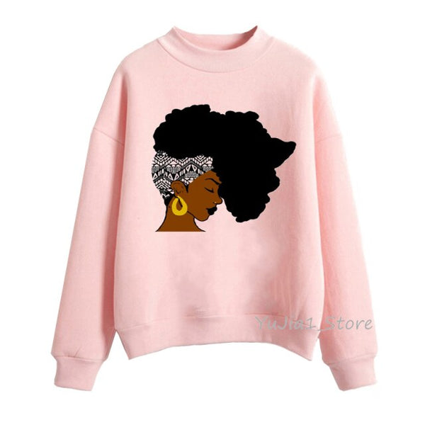 Melanin Poppin pink hoodies women clothing Beautiful black girl print sweatshirt women sweat femme sudadera mujer 2019 tops