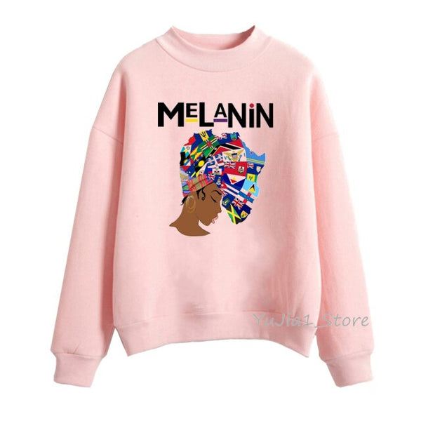 Melanin Poppin pink hoodies women clothing Beautiful black girl print sweatshirt women sweat femme sudadera mujer 2019 tops