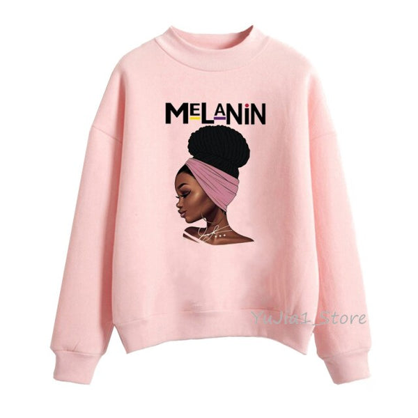 Melanin Poppin pink hoodies women clothing Beautiful black girl print sweatshirt women sweat femme sudadera mujer 2019 tops