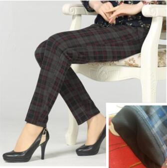 Large size 2020 spring Winter Women grid Pants Warm sweat Plus Velvet Pants Slim High Waist Stretch Pencil Pants Female Trousers