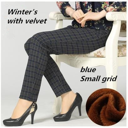 Large size 2020 spring Winter Women grid Pants Warm sweat Plus Velvet Pants Slim High Waist Stretch Pencil Pants Female Trousers