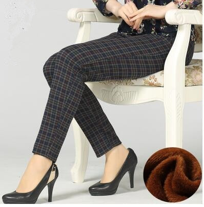 Large size 2020 spring Winter Women grid Pants Warm sweat Plus Velvet Pants Slim High Waist Stretch Pencil Pants Female Trousers