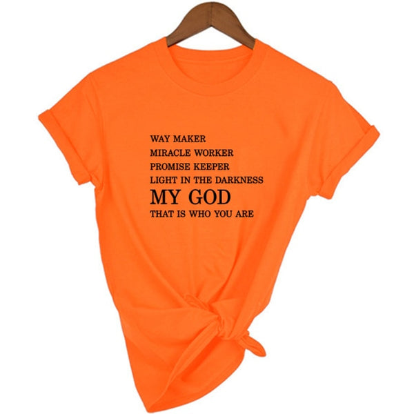 Way Maker Miracle Worker My God Christian Graphic T Shirts Women Summer Fashion Jesus Blessed Women Clothing Femme Faith T-shirt