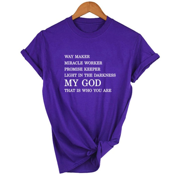 Way Maker Miracle Worker My God Christian Graphic T Shirts Women Summer Fashion Jesus Blessed Women Clothing Femme Faith T-shirt