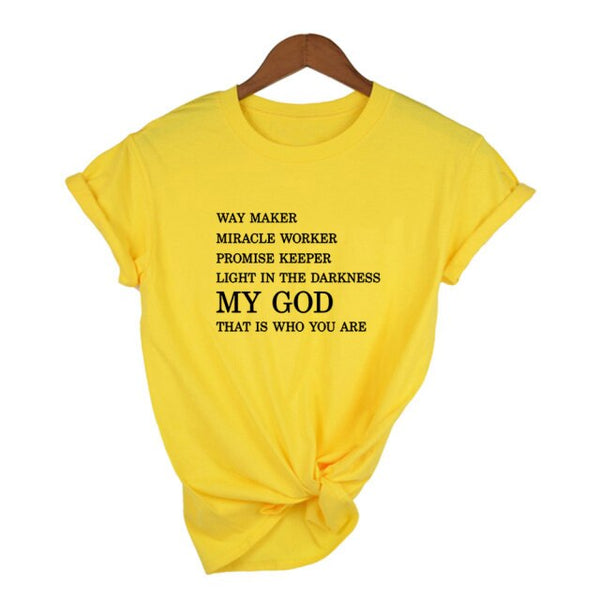 Way Maker Miracle Worker My God Christian Graphic T Shirts Women Summer Fashion Jesus Blessed Women Clothing Femme Faith T-shirt