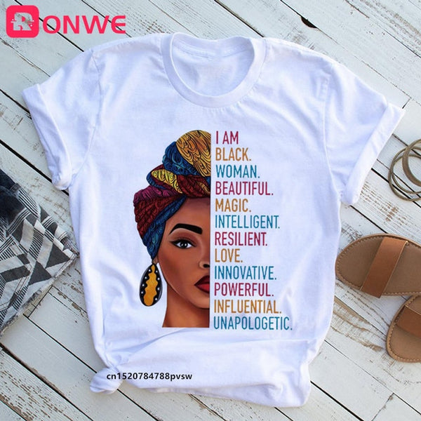 Women Beautiful African White Funny Print T shirt Girl Black Queen Lip Harajuku 90s Clothes,Drop Ship