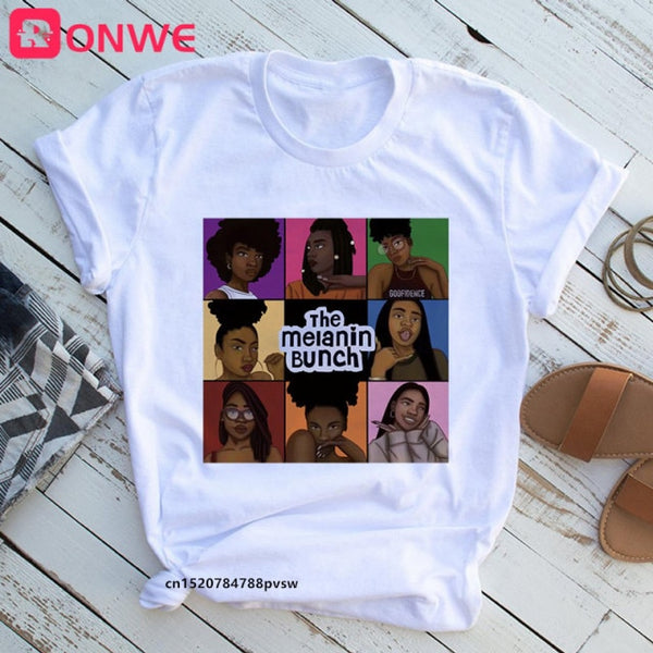 Women Beautiful African White Funny Print T shirt Girl Black Queen Lip Harajuku 90s Clothes,Drop Ship