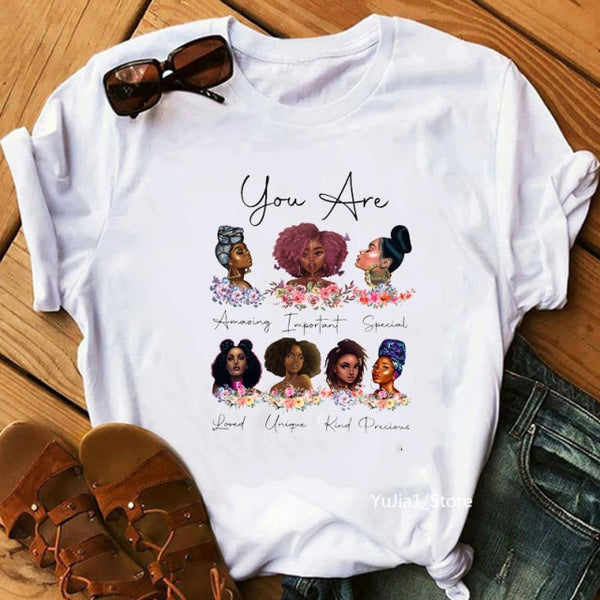 Fight Breast Cancer Black Queen Girl Print Magic T-Shirt Women Fashion Dope Educated Melanin Shirt Summer Top Female Clothes