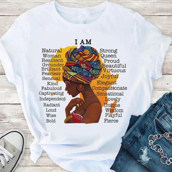 Fight Breast Cancer Black Queen Girl Print Magic T-Shirt Women Fashion Dope Educated Melanin Shirt Summer Top Female Clothes