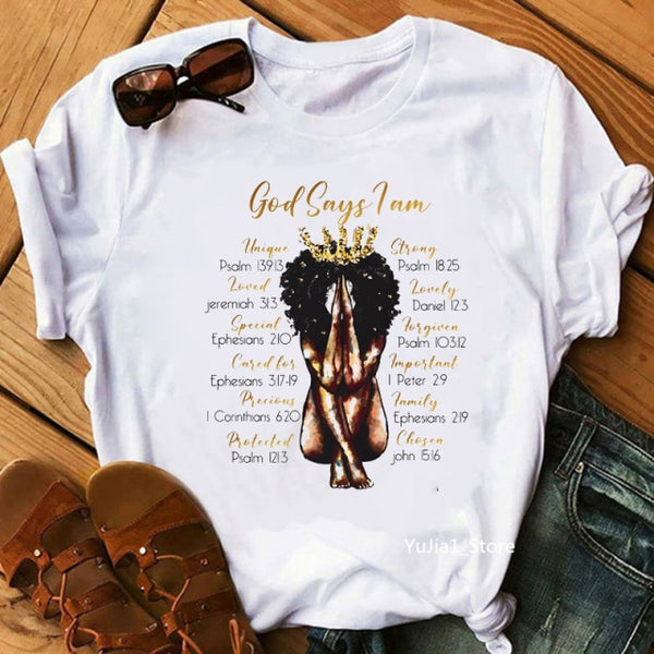 Fight Breast Cancer Black Queen Girl Print Magic T-Shirt Women Fashion Dope Educated Melanin Shirt Summer Top Female Clothes