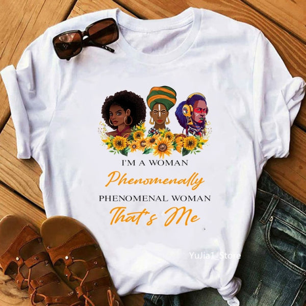 Fight Breast Cancer Black Queen Girl Print Magic T-Shirt Women Fashion Dope Educated Melanin Shirt Summer Top Female Clothes