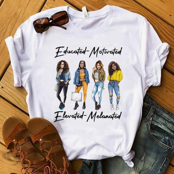 Fight Breast Cancer Black Queen Girl Print Magic T-Shirt Women Fashion Dope Educated Melanin Shirt Summer Top Female Clothes
