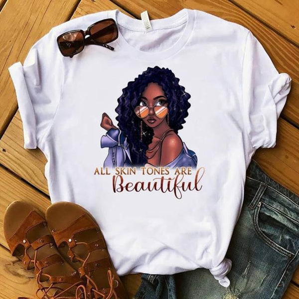 Fight Breast Cancer Black Queen Girl Print Magic T-Shirt Women Fashion Dope Educated Melanin Shirt Summer Top Female Clothes