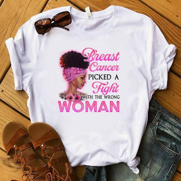 Fight Breast Cancer Black Queen Girl Print Magic T-Shirt Women Fashion Dope Educated Melanin Shirt Summer Top Female Clothes