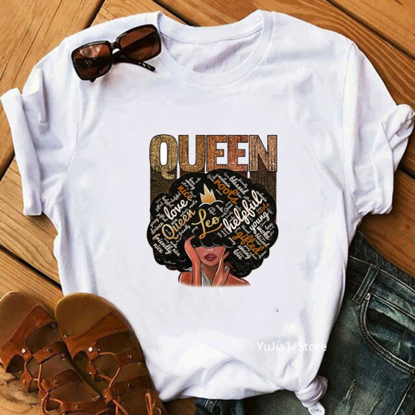 Fight Breast Cancer Black Queen Girl Print Magic T-Shirt Women Fashion Dope Educated Melanin Shirt Summer Top Female Clothes