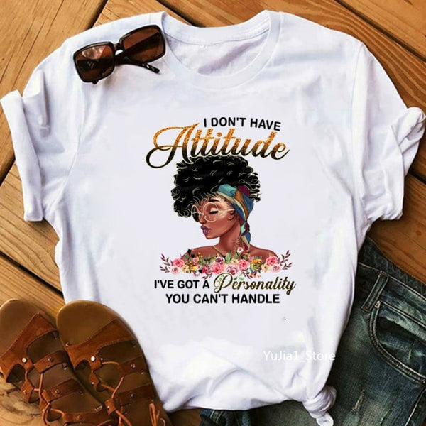 Fight Breast Cancer Black Queen Girl Print Magic T-Shirt Women Fashion Dope Educated Melanin Shirt Summer Top Female Clothes