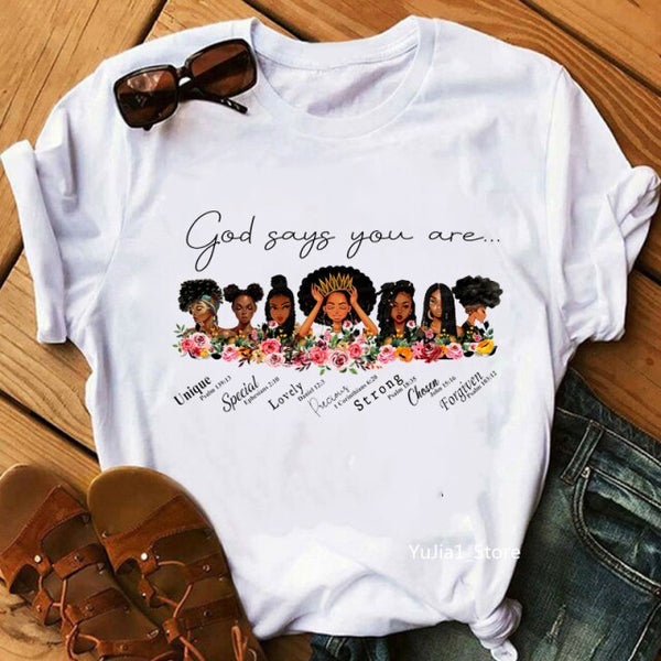 Fight Breast Cancer Black Queen Girl Print Magic T-Shirt Women Fashion Dope Educated Melanin Shirt Summer Top Female Clothes