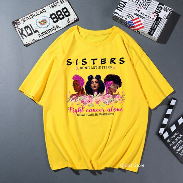 Fight Breast Cancer Black Queen Girl Print Magic T-Shirt Women Fashion Dope Educated Melanin Shirt Summer Top Female Clothes