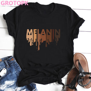 Harajuku Melanin Poppin Black Girl Magic T-shirt Funny Black Girl Print Korean Style Top Gothic Vintage Women&#39;s T-shirt Female