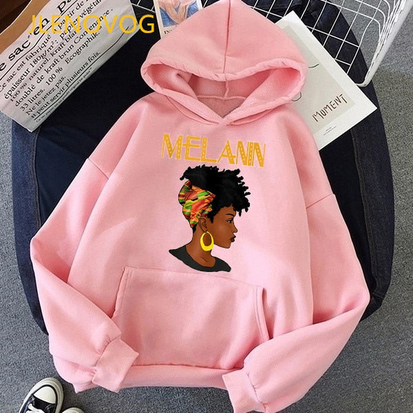 Melanin African Black Girls Hoodies Women Black Girls Magic Sweatshirt Femme Harajuku Jumper Kawaii Winter Clothes Streetwear