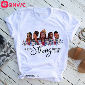 She Is Strong Melanin Queen Women Print T shirt Girl African Black Girl History Month Female Tops Tee,Drop Ship