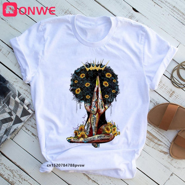 She Is Strong Melanin Queen Women Print T shirt Girl African Black Girl History Month Female Tops Tee,Drop Ship