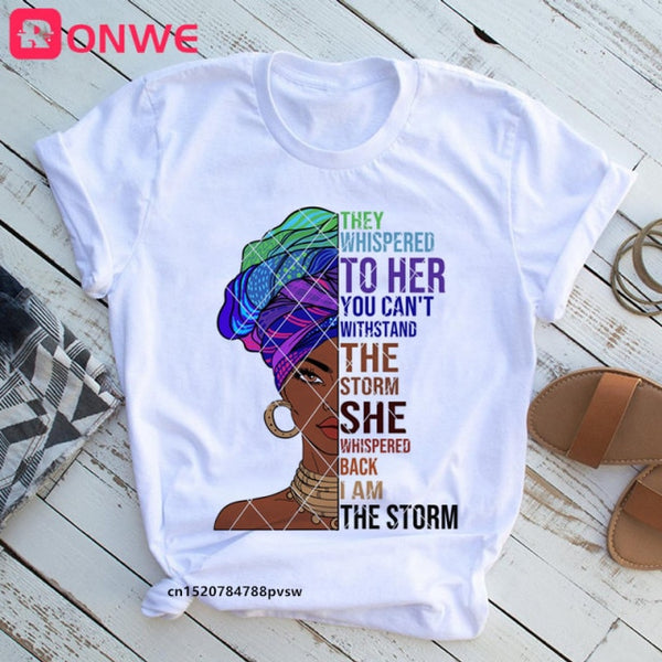 She Is Strong Melanin Queen Women Print T shirt Girl African Black Girl History Month Female Tops Tee,Drop Ship