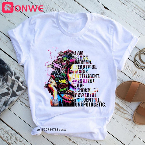 She Is Strong Melanin Queen Women Print T shirt Girl African Black Girl History Month Female Tops Tee,Drop Ship