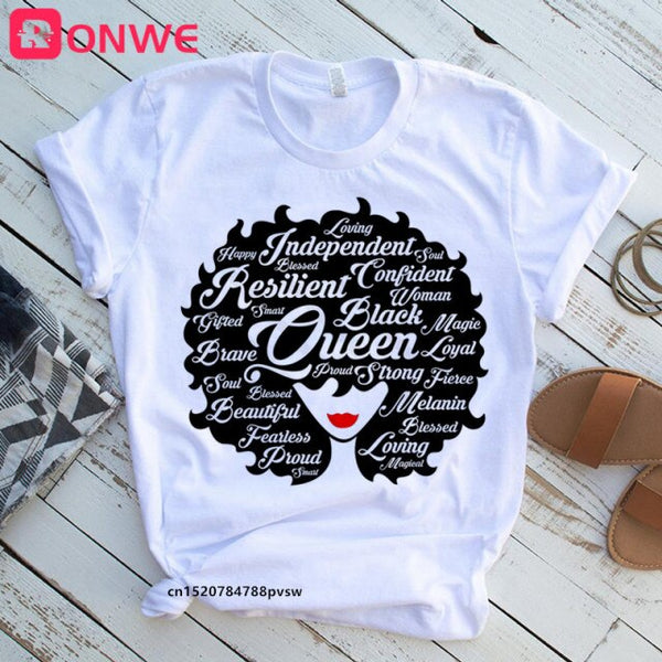 She Is Strong Melanin Queen Women Print T shirt Girl African Black Girl History Month Female Tops Tee,Drop Ship