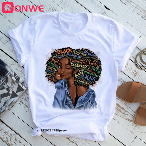 She Is Strong Melanin Queen Women Print T shirt Girl African Black Girl History Month Female Tops Tee,Drop Ship