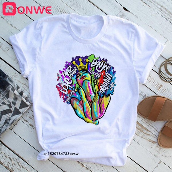 She Is Strong Melanin Queen Women Print T shirt Girl African Black Girl History Month Female Tops Tee,Drop Ship