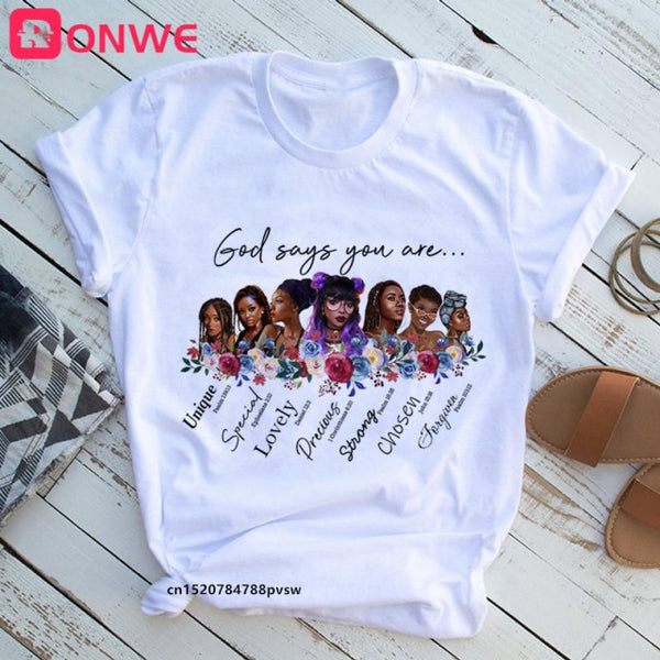 She Is Strong Melanin Queen Women Print T shirt Girl African Black Girl History Month Female Tops Tee,Drop Ship