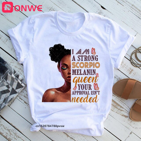 She Is Strong Melanin Queen Women Print T shirt Girl African Black Girl History Month Female Tops Tee,Drop Ship