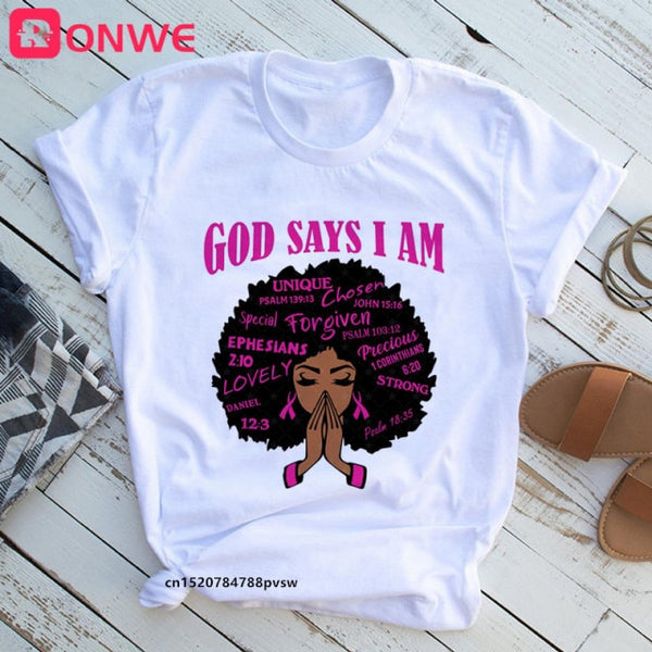 She Is Strong Melanin Queen Women Print T shirt Girl African Black Girl History Month Female Tops Tee,Drop Ship