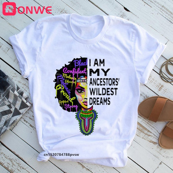 She Is Strong Melanin Queen Women Print T shirt Girl African Black Girl History Month Female Tops Tee,Drop Ship