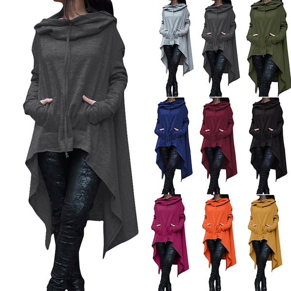 Women Hoodies Autumn Faith Causal Loose Solid Irregular Cloak Pullovers Fashion Pocket Drawstring Corduroy Female Sweatshirt