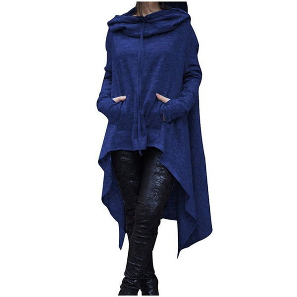 Women Hoodies Autumn Faith Causal Loose Solid Irregular Cloak Pullovers Fashion Pocket Drawstring Corduroy Female Sweatshirt