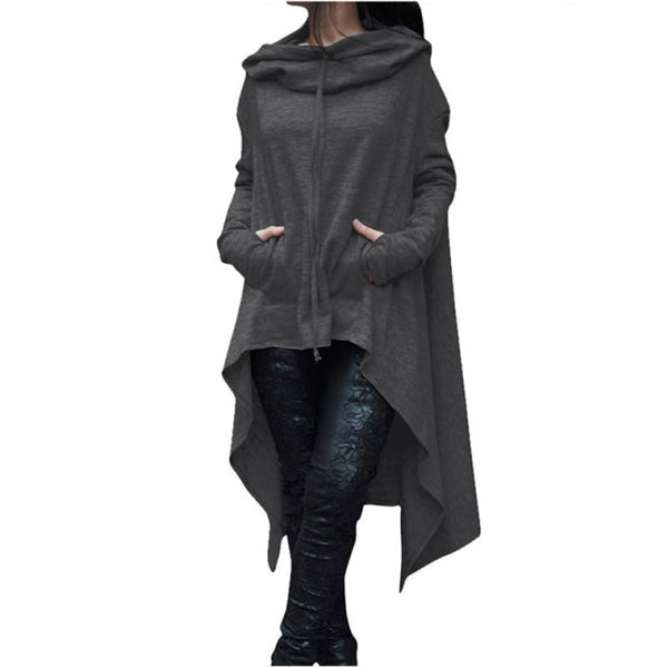 Women Hoodies Autumn Faith Causal Loose Solid Irregular Cloak Pullovers Fashion Pocket Drawstring Corduroy Female Sweatshirt