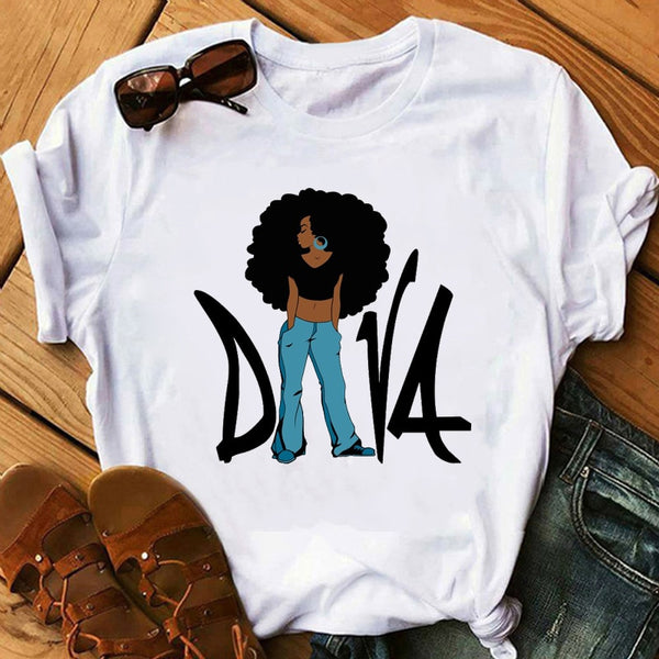 Melanin Poppin African American Black Girl Magic T Shirt Female BLM Graphic Tees Women Letter Print T-shirt Streetwear Top