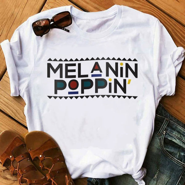 Melanin Poppin African American Black Girl Magic T Shirt Female BLM Graphic Tees Women Letter Print T-shirt Streetwear Top