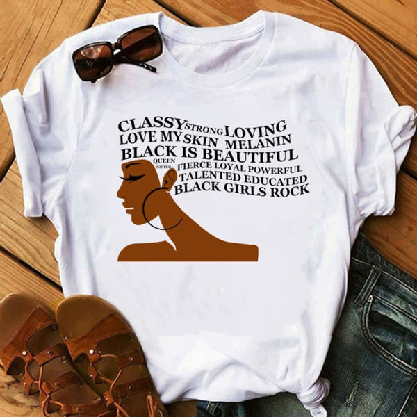 Melanin Poppin African American Black Girl Magic T Shirt Female BLM Graphic Tees Women Letter Print T-shirt Streetwear Top