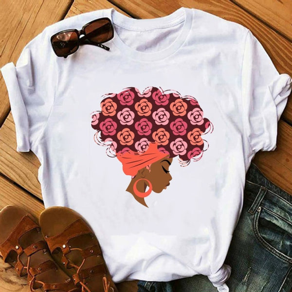 Melanin Poppin African American Black Girl Magic T Shirt Female BLM Graphic Tees Women Letter Print T-shirt Streetwear Top