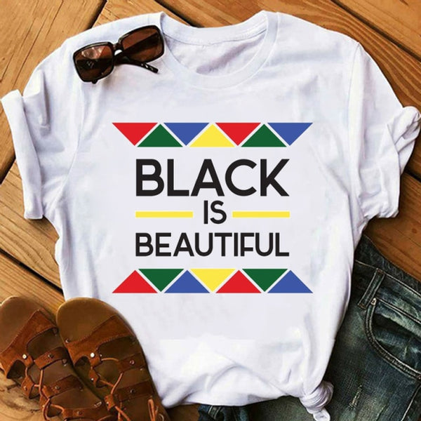 Melanin Poppin African American Black Girl Magic T Shirt Female BLM Graphic Tees Women Letter Print T-shirt Streetwear Top