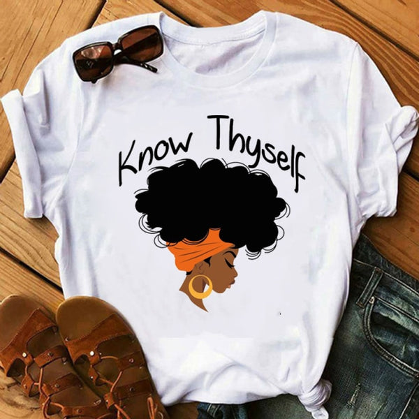 Melanin Poppin African American Black Girl Magic T Shirt Female BLM Graphic Tees Women Letter Print T-shirt Streetwear Top