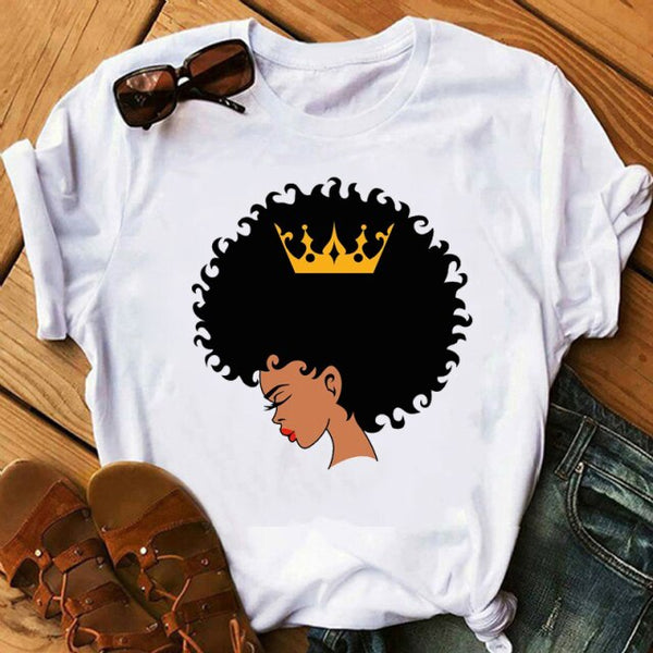 Melanin Poppin African American Black Girl Magic T Shirt Female BLM Graphic Tees Women Letter Print T-shirt Streetwear Top