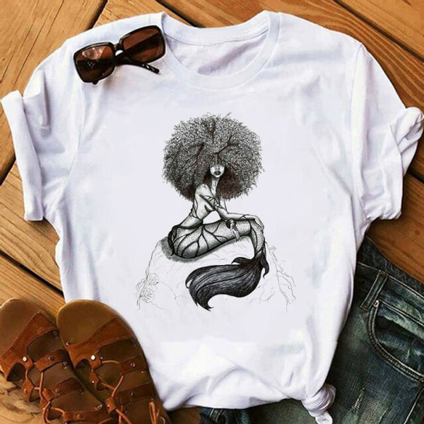 Melanin Poppin African American Black Girl Magic T Shirt Female BLM Graphic Tees Women Letter Print T-shirt Streetwear Top