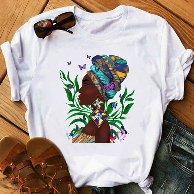 Melanin Poppin African American Black Girl Magic T Shirt Female BLM Graphic Tees Women Letter Print T-shirt Streetwear Top