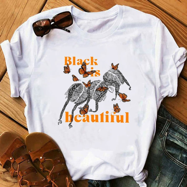 Melanin Poppin African American Black Girl Magic T Shirt Female BLM Graphic Tees Women Letter Print T-shirt Streetwear Top