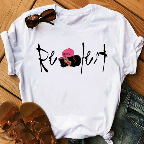 Melanin Poppin African American Black Girl Magic T Shirt Female BLM Graphic Tees Women Letter Print T-shirt Streetwear Top